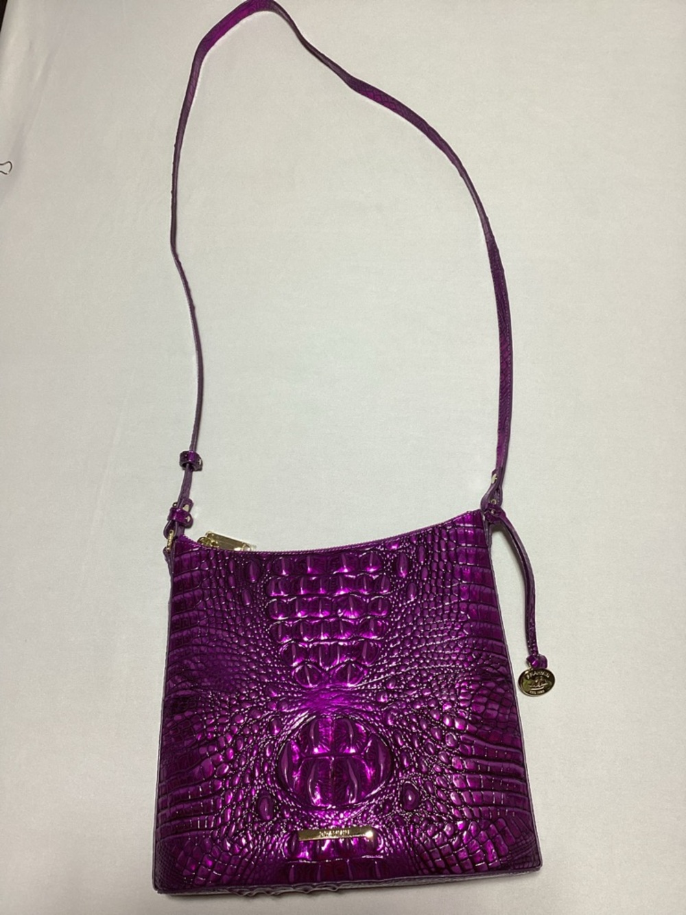 Brahmin Katie Crossbody Metallic Croc-Embossed Purple  Bag - Picture 2 of 14